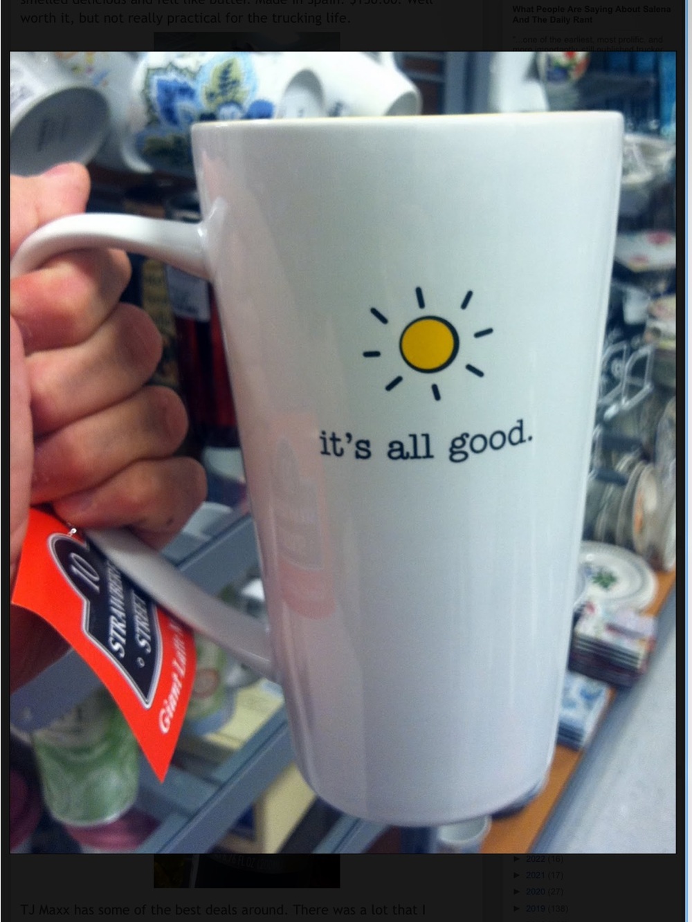 10 Strawberry Street / White Ceramic Coffee Mug with Sun- “it's all good” - Picture 1 of 9